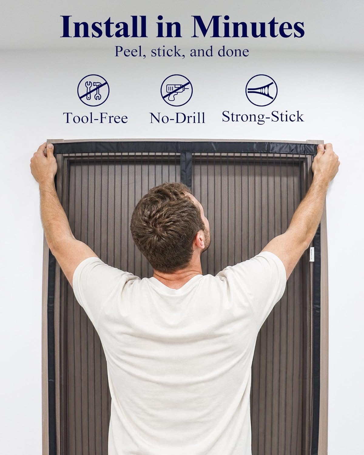 Kitsure Magnetic Screen Door - 38.0'' x 82.0'' Retractable Screen Door Mesh for Entry Door or Sliding Door, Pet & Kid Friendly, Hands-Free Closure Keeps Bugs Out & Lets Breeze in, Stripe Black
