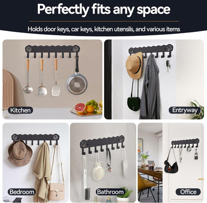 Key Holder Hooks Organizer Hanger Rack Wall Mounted with 8 Hooks, Adhesive Key Holder for Wall, No Drill Modern Key Holder Wall Mount, for Entryway, Kitchen, Hallway, RV Decor （Medium）