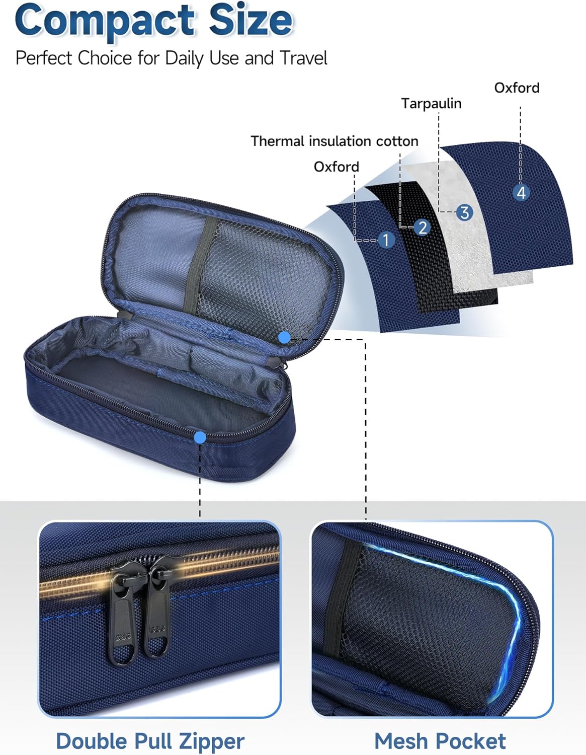 YOUSHARES Insulin Vials Cooler Travel Case - TSA Approved Diabetic Med & peptide Vial Cooling Bag with Protective Ice Brick, Refrigerated Diabetes Supplies Organizer, Small Bottle Carrying Storage