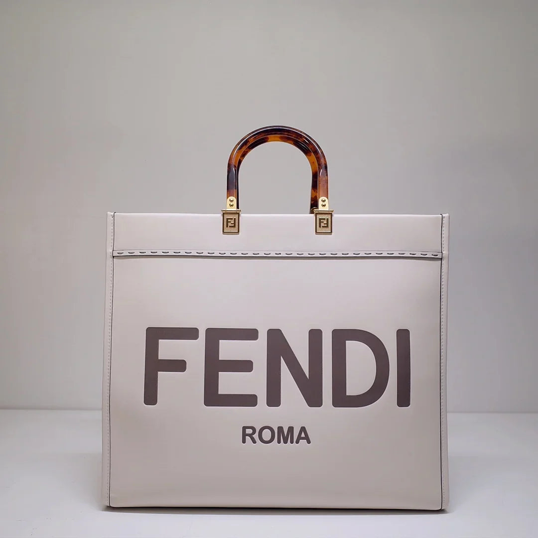 Fendi Sunshine Leather Shopper Tote Bag White