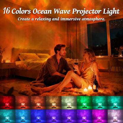 Ocean Wave Projector Light, 16 Colors Galaxy Projector Night Light Water Ripple Lamp Ambient Lighting with Remote Control, Mood Lights for Bedroom Shower Office Bar Game Room Kids Gifts