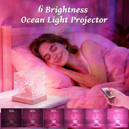 Ocean Wave Projector Light, 16 Colors Galaxy Projector Night Light Water Ripple Lamp Ambient Lighting with Remote Control, Mood Lights for Bedroom Shower Office Bar Game Room Kids Gifts