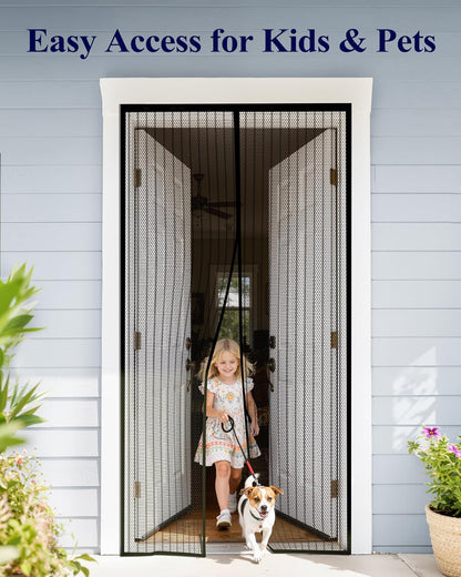 Kitsure Magnetic Screen Door - 38.0'' x 82.0'' Retractable Screen Door Mesh for Entry Door or Sliding Door, Pet & Kid Friendly, Hands-Free Closure Keeps Bugs Out & Lets Breeze in, Stripe Black
