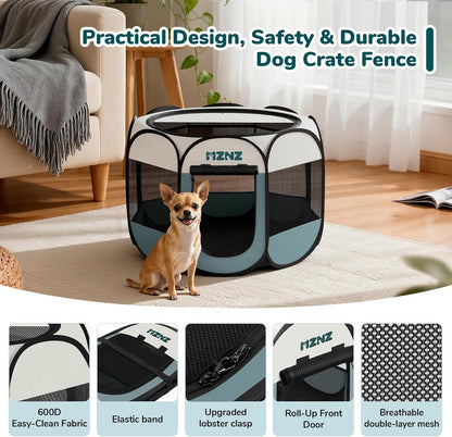 Dog Cat Playpen, Portable Small Animal Playpen Crate Indoor for Dogs Cats Rabbits, Foldable Guinea Pigs Bunny Cage Enclosure for Outdoor, Pop Up Dogs Cats Tent Kennel with Carrying Case, Grey