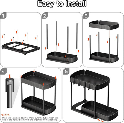 Ukeetap 2 Pack Multi-Purpose Pull-Out Storage Organizers, Under Sink Organizers and Storage for Bathroom & Kitchen, Under Cabinet Organizers and storage, 14.8 Inch, Black