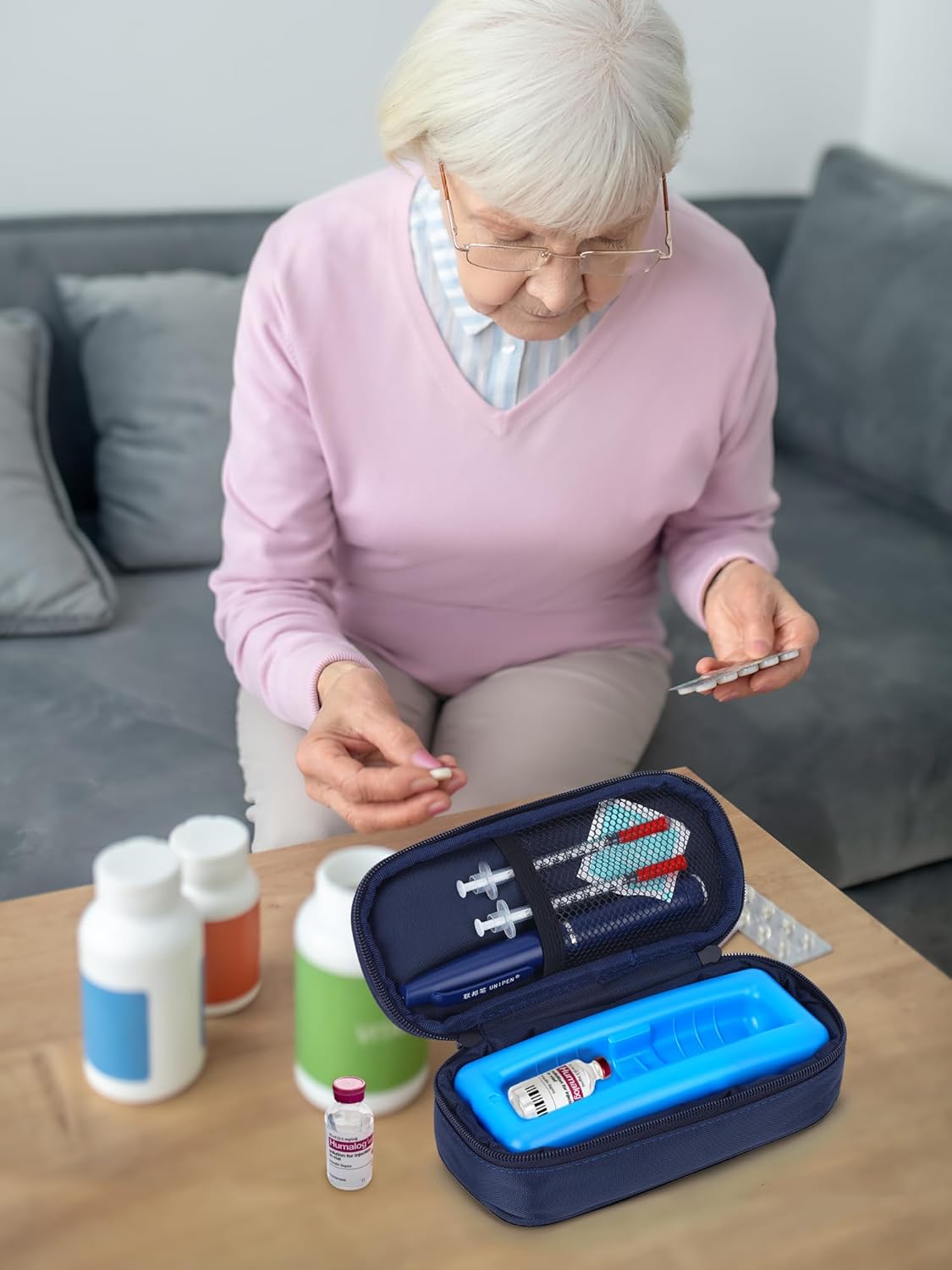 YOUSHARES Insulin Vials Cooler Travel Case - TSA Approved Diabetic Med & peptide Vial Cooling Bag with Protective Ice Brick, Refrigerated Diabetes Supplies Organizer, Small Bottle Carrying Storage