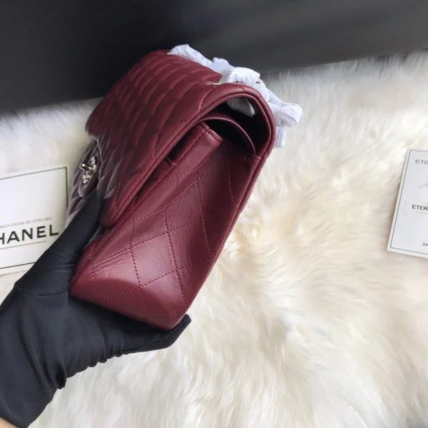 Chanel Classic Double Flap 30 Shoulder Bag Maroon Golden Hardware