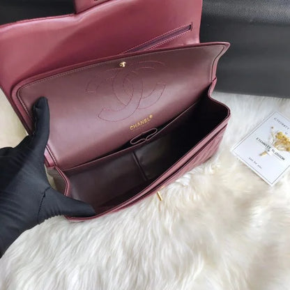 Chanel Classic Double Flap 30 Shoulder Bag Maroon Golden Hardware