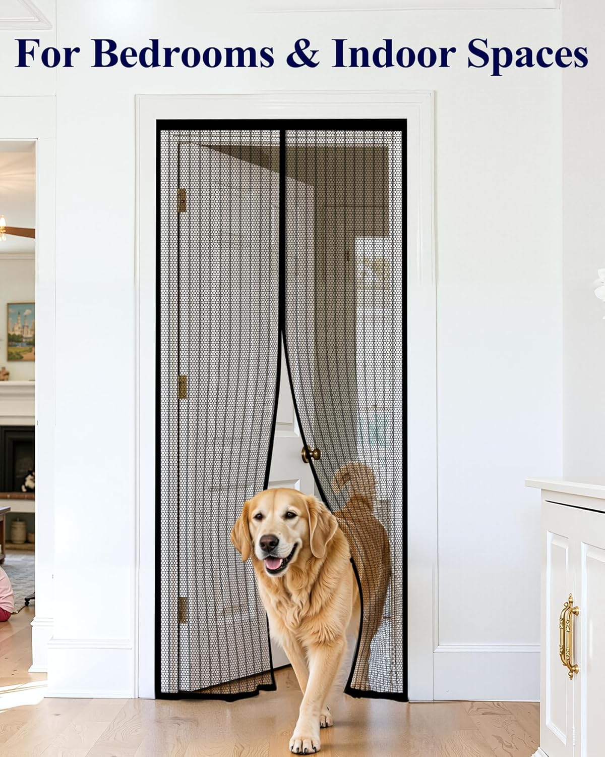Kitsure Magnetic Screen Door - 38.0'' x 82.0'' Retractable Screen Door Mesh for Entry Door or Sliding Door, Pet & Kid Friendly, Hands-Free Closure Keeps Bugs Out & Lets Breeze in, Stripe Black