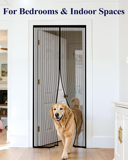 Kitsure Magnetic Screen Door - 38.0'' x 82.0'' Retractable Screen Door Mesh for Entry Door or Sliding Door, Pet & Kid Friendly, Hands-Free Closure Keeps Bugs Out & Lets Breeze in, Stripe Black