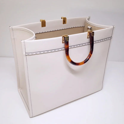 Fendi Sunshine Leather Shopper Tote Bag White