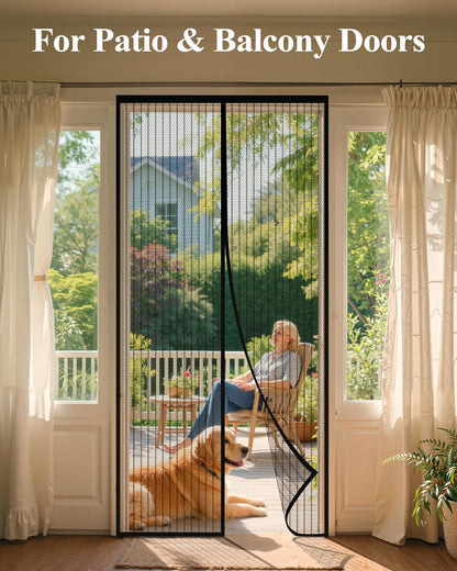 Kitsure Magnetic Screen Door - 38.0'' x 82.0'' Retractable Screen Door Mesh for Entry Door or Sliding Door, Pet & Kid Friendly, Hands-Free Closure Keeps Bugs Out & Lets Breeze in, Stripe Black