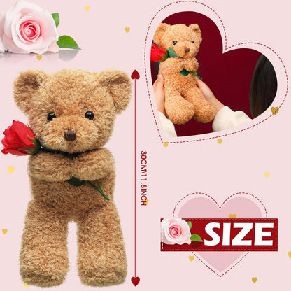 Civaner Bear Stuffed Animal Gift with Rose Funny Cute Bear Stuffed Animal Plush Gift for Mother Day Mom Birthday Wedding Christmas, 11.8 Inches(Beige)