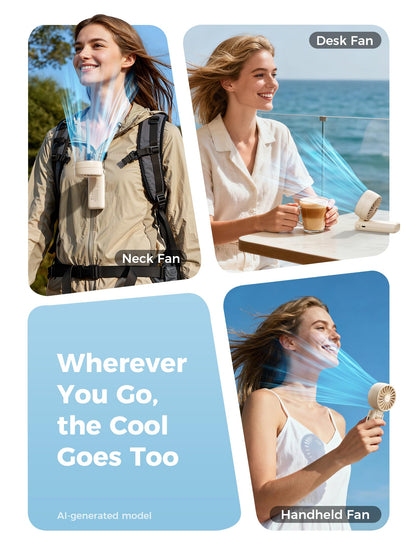 Aecooly Mighty Portable Handheld Fan | 20H Max Cooling Time | 3 Flexible Modes | 5 Speeds Wind | Battery Level Display | Mini USB Rechargeable Personal Battery Powered Fan Travel Gifts for Women-Beige