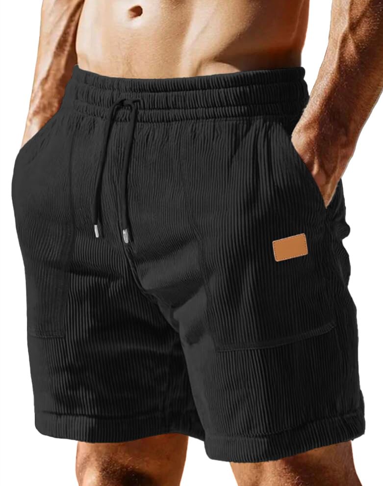 Sailwind Men's Casual Corduroy Shorts Lightweight Elastic Waist Drawstring Summer Beach Shorts
