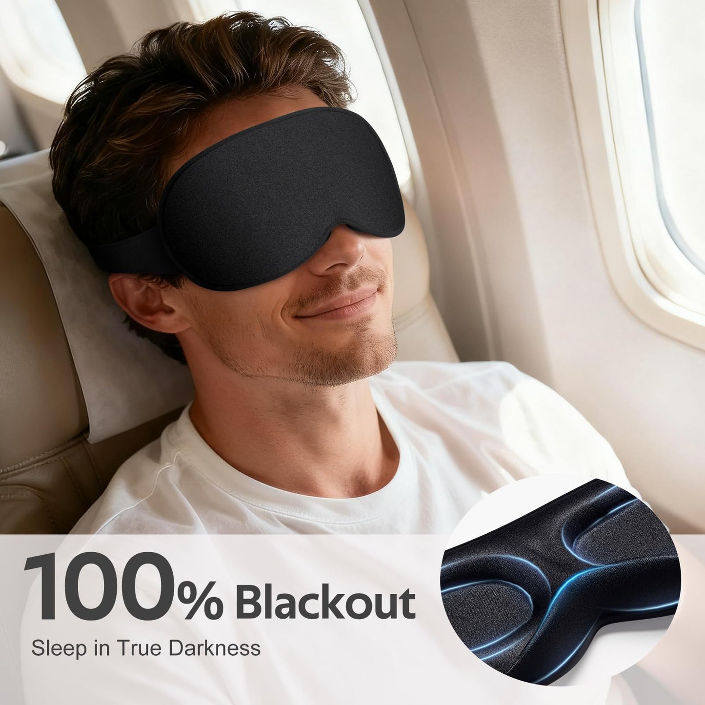 Vynix® Sleep Mask for Men Women - 100% Blackout Eye Masks for Sleep - 3D Soft Sleeping Mask for Side Sleepers - Zero Pressure Lash Extensions Eye Cover Shade for Airplane Travel Essentials, Black
