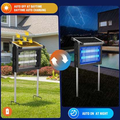 Solar Bug Zapper Outdoor Waterproof, Rechargeable Mosquito Zapper with Solar Panel Sensor, Auto ON/Off, 10ft Extension Cord & Solar Powered Bug Zapper, Cordless Insect Zap for Patio Yard Garden