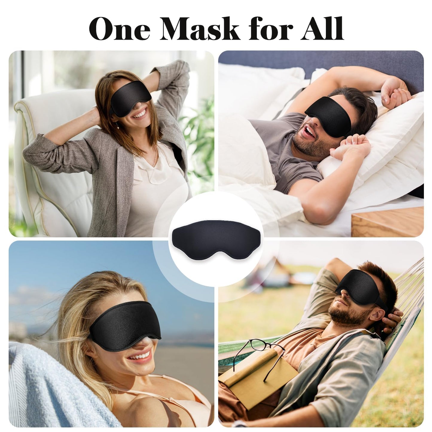 3D Eye Mask Sleep Mask for Men & Women, 100% Pressure-Free & Light Block-Out Eye Mask for Sleep with Easy Adjustable Strap, Night Eye Cover for Travel, Black