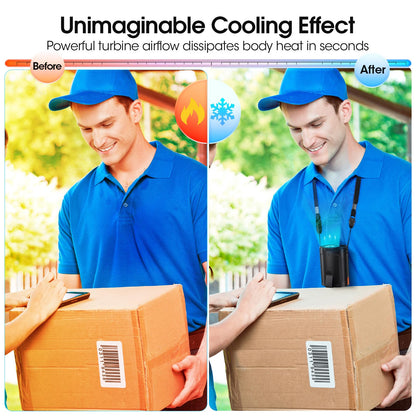 2026 AI Portable Fan Rechargeable, 4-Speed Strong Airflow, Personal Waist Fan with up to 25H of Working Time, Hands-Free Hanging Neck Fan, Wearable Belt Fan for Camping, Outdoor, Jobsite