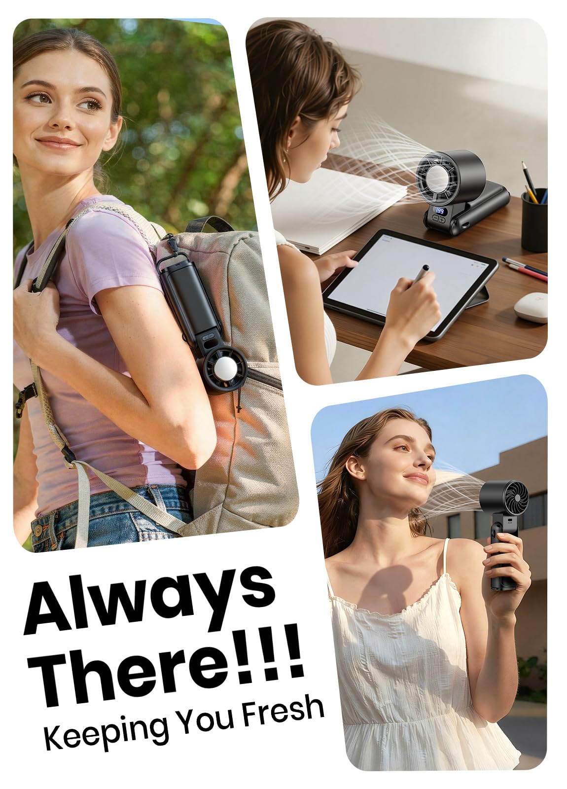 Portable Handheld Turbo Fan, 1-199 Speed Adjustable with LED Display, High-Power Motor, Rechargeable Battery, 4 IN 1 Pocket Design Mini Fans for Indoor/Outdoor/Travel/Work, Black