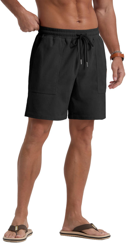 Sailwind Men's Casual Corduroy Shorts Lightweight Elastic Waist Drawstring Summer Beach Shorts