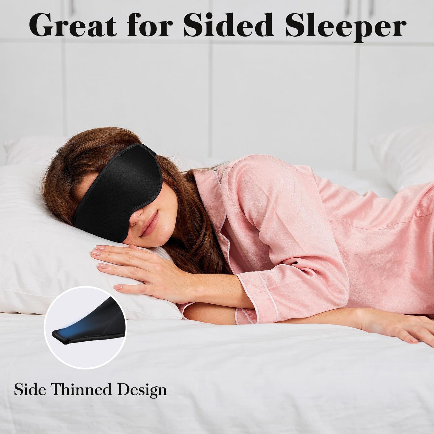 3D Eye Mask Sleep Mask for Men & Women, 100% Pressure-Free & Light Block-Out Eye Mask for Sleep with Easy Adjustable Strap, Night Eye Cover for Travel, Black
