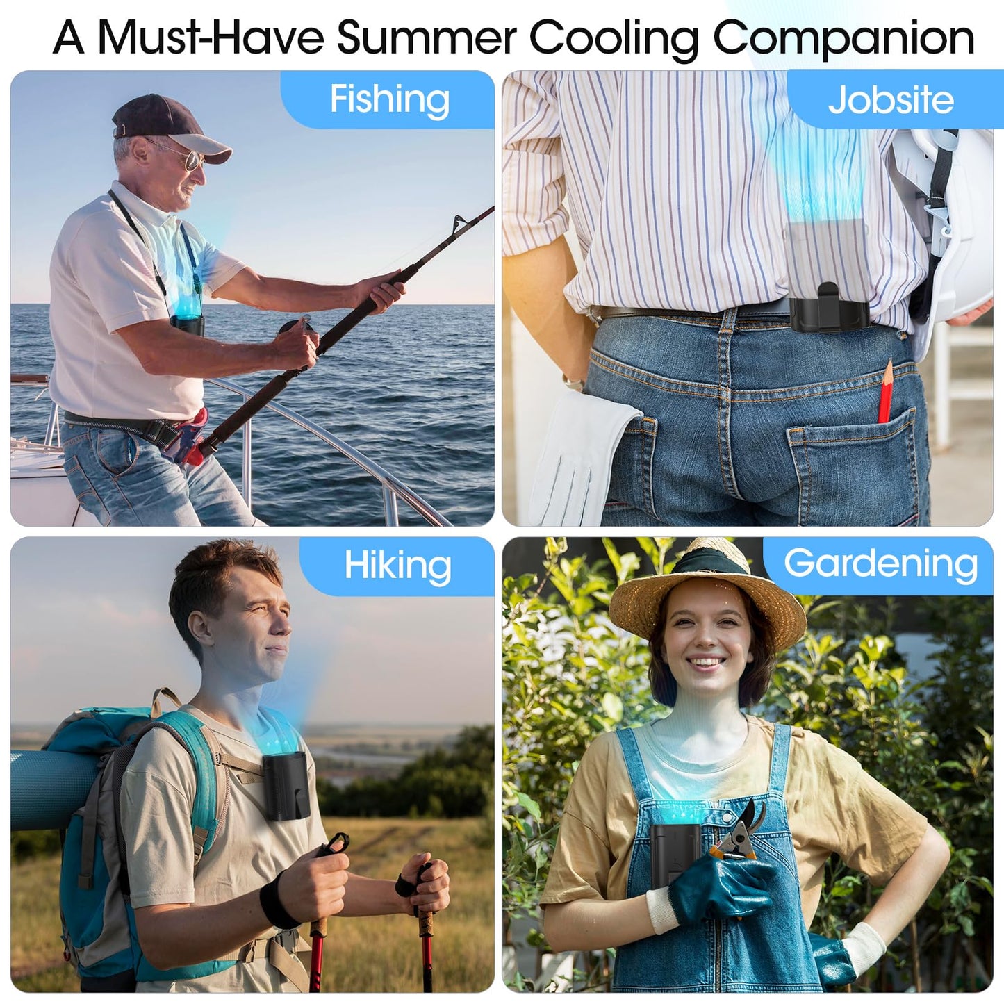 2026 AI Portable Fan Rechargeable, 4-Speed Strong Airflow, Personal Waist Fan with up to 25H of Working Time, Hands-Free Hanging Neck Fan, Wearable Belt Fan for Camping, Outdoor, Jobsite
