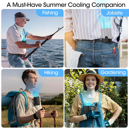2026 AI Portable Fan Rechargeable, 4-Speed Strong Airflow, Personal Waist Fan with up to 25H of Working Time, Hands-Free Hanging Neck Fan, Wearable Belt Fan for Camping, Outdoor, Jobsite