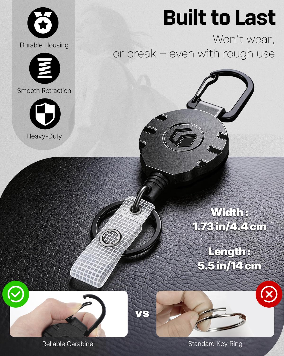 Uniclife Retractable Keychain Heavy Duty Carabiner Badge Holder Tactical ID Badge Reel for up to 8 oz with Stainless Steel Spring Coil 31.5 Inch Steel Wire Rope Retractable Lanyard Clip and Key Ring