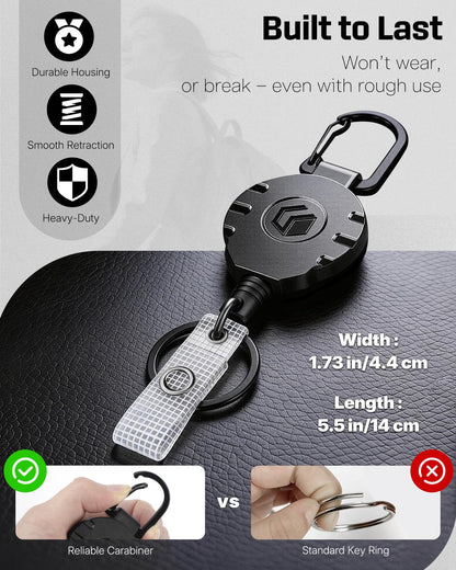 Uniclife Retractable Keychain Heavy Duty Carabiner Badge Holder Tactical ID Badge Reel for up to 8 oz with Stainless Steel Spring Coil 31.5 Inch Steel Wire Rope Retractable Lanyard Clip and Key Ring