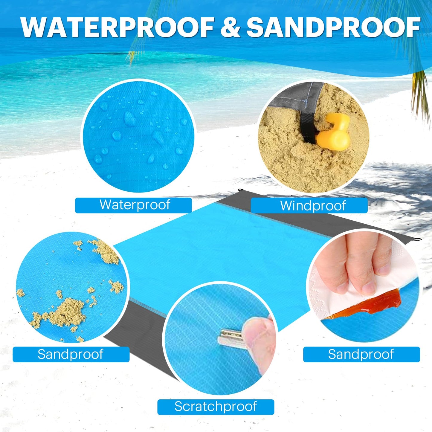 EASYFUN Beach Blanket Sandproof Oversized, 79''×83'' Extra Large Beach Mat, Portable Picnic Mat for Travel Camping Hiking, Lightweight Beach...