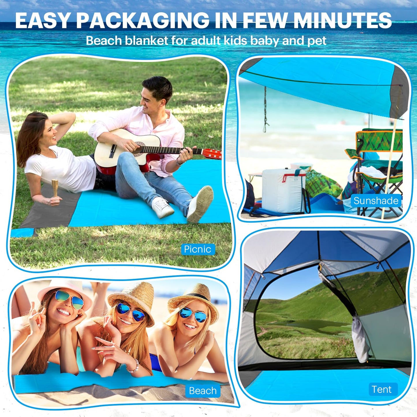EASYFUN Beach Blanket Sandproof Oversized, 79''×83'' Extra Large Beach Mat, Portable Picnic Mat for Travel Camping Hiking, Lightweight Beach...