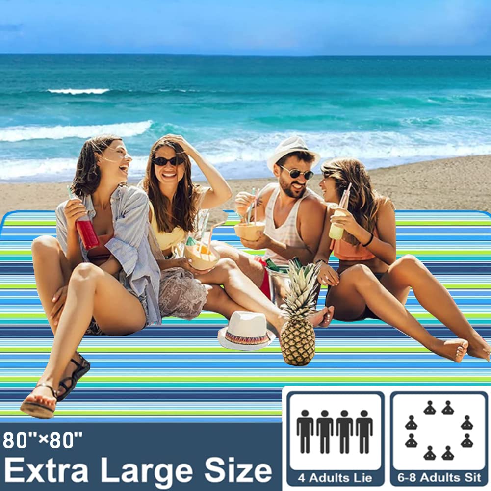 Large 80"x 60" Beach Blanket, Outdoor Picnic Blankets, Waterproof Sandproof Portable Blankets, Foldable and Lightweight for Spring Summer Camping, Beach, Park (Blue)