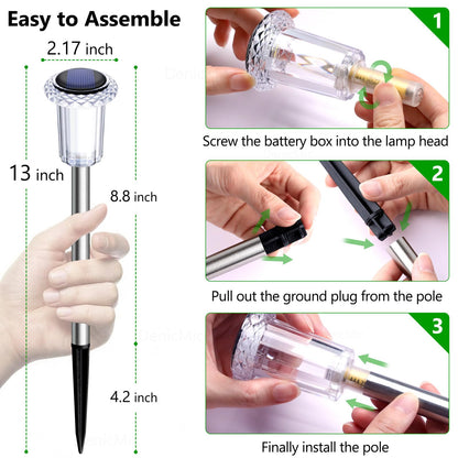 DenicMic Solar Lights Outdoor 10 Pack Waterproof 6000K Cold White LED Stainless Steel Stake Outside Lights for Yard Pathway Garden Driveway Walkway Landscape Path Lighting