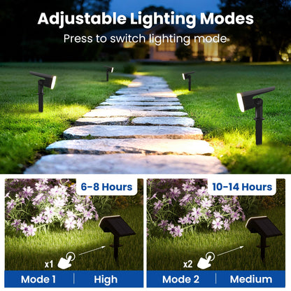 JEJOT Solar Spot Lights Outdoor Waterproof IP65,4 Pack,Cool Light,2 Lighting Modes Selectable, Solar Powered Yard Garden Solar Spot Lights for Outside Landscape Auto On/Off