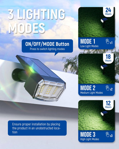 Solar Spot Lights Outdoor Waterproof 2 Pack IP65, 63 LED 3 Lighting Modes Spotlights for Yard Garden House Garage Pathway