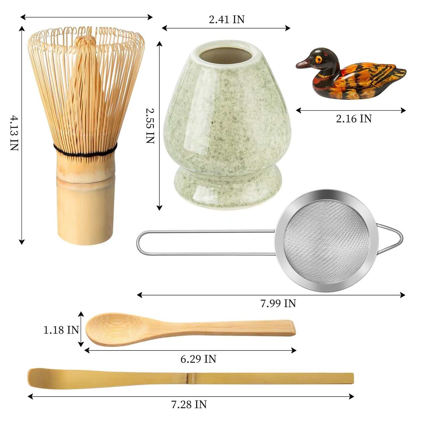 Matcha Whisk Set, Matcha Making Kit Whisk (Chasen Holder), Ceramic Whisk Holder (Mottled Green), Bamboo Scoop, Powder Starter Sifter, Spoon Japanese Tea Tools For Ceremony Gift