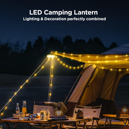 Camping String Lights, 4 in 1 Quick Storage 32.8FT Rechargeable Tent Lights String with 8 Lighting Modes, Hanging Waterproof Portable LED Lamp for Outdoor Patio Awning Garden Camping Essentials