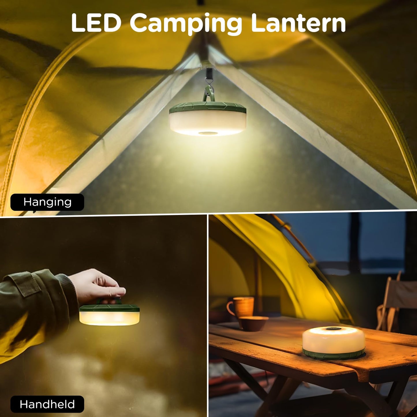 Camping String Lights, 4 in 1 Quick Storage 32.8FT Rechargeable Tent Lights String with 8 Lighting Modes, Hanging Waterproof Portable LED Lamp for Outdoor Patio Awning Garden Camping Essentials