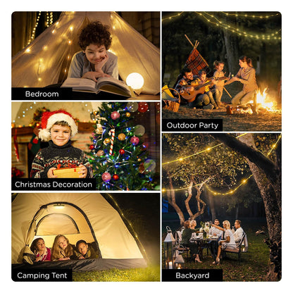 Camping String Lights, 4 in 1 Quick Storage 32.8FT Rechargeable Tent Lights String with 8 Lighting Modes, Hanging Waterproof Portable LED Lamp for Outdoor Patio Awning Garden Camping Essentials