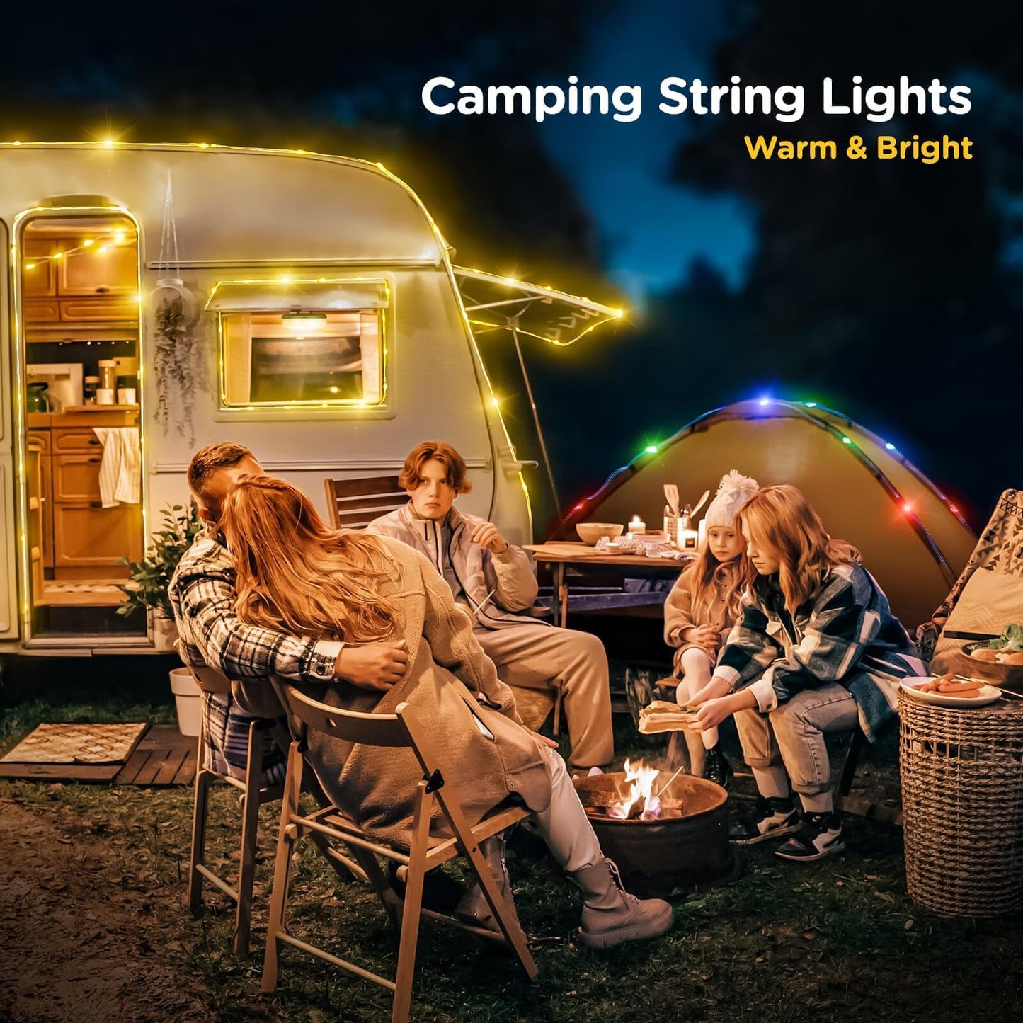 Camping String Lights, 4 in 1 Quick Storage 32.8FT Rechargeable Tent Lights String with 8 Lighting Modes, Hanging Waterproof Portable LED Lamp for Outdoor Patio Awning Garden Camping Essentials