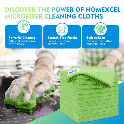 HOMEXCEL Green Microfiber Cleaning Cloth 12 Pack, 12.5 x 12.5 inch Microfiber Towels for Cars, Ultra Absorbent Car Washing Cloth, Lint Free Streak Free Cleaning Rags for Car, Kitchen, and Window