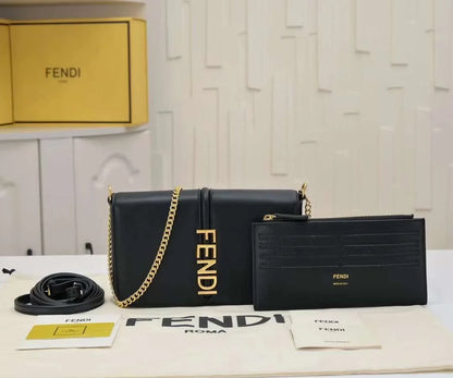 Fendi Brown Leather Messenger Bag With Metal Logo