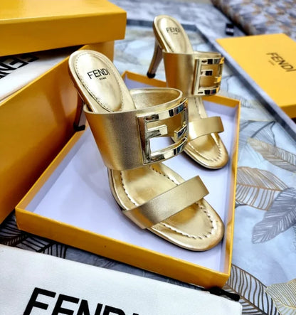 Fendi Leather Baguette Slide Sandals