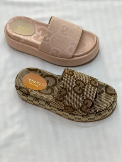 Gucci Angelina GG Canvas Platform Slide Sandal