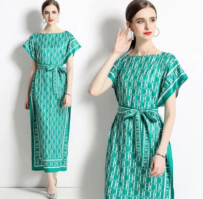 Print Lace Up Belt Split Holiday Long Robes