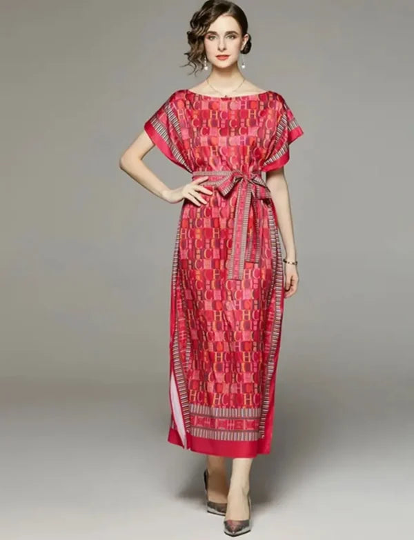 Print Lace Up Belt Split Holiday Long Robes