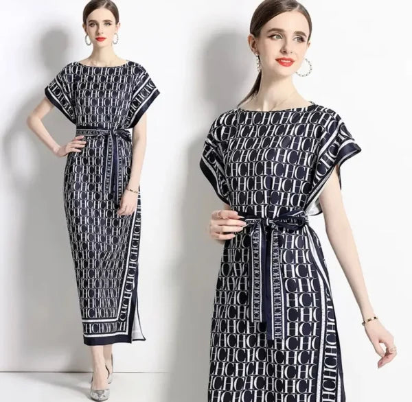 Print Lace Up Belt Split Holiday Long Robes