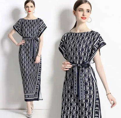 Print Lace Up Belt Split Holiday Long Robes