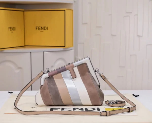 Fendi First Small Beige Raffia Macrame Bag